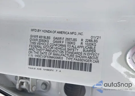 2021 Honda Accord Hybrid Ex-L from USA, damaged, VIN 1HGCV3F53MA006833